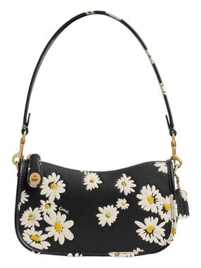 COACH Swinger Bag 20 Black Featuring Daisy Floral Print